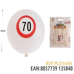 Balon s število 70 30cm 6/1