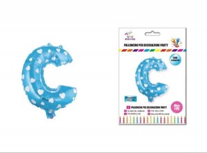 Balon z vzorci črka C-40 cm-Modra s srčki